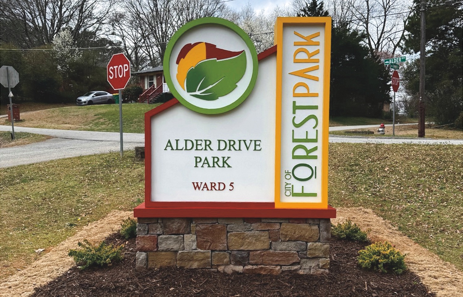 Forest park road, alder trees, stop ahead
